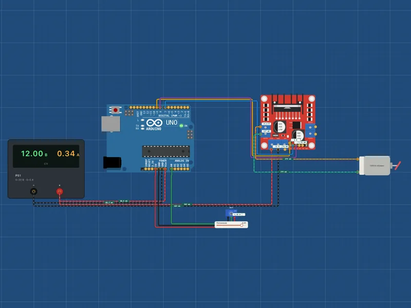 Мотор через L298N в симуляторе Arduino: скорость потенциометром